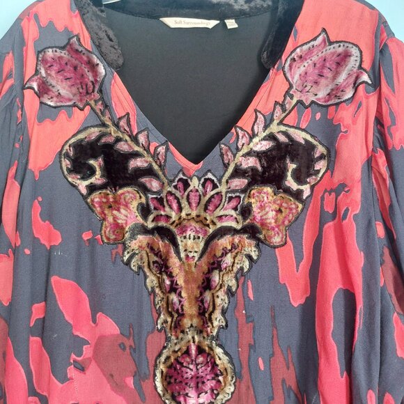 SOFT SURROUNDINGS Maxi Dress 22W Velvet Trim Boho Chic V Neck Lined "Epiphany" - Picture 12 of 14